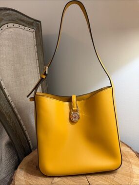 Michael Kors Yellow Leather Shoulder Tote with Gold MK Charm